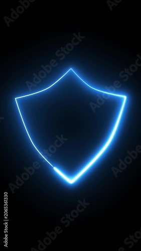Glowing Blue Neon Shield Security Icon