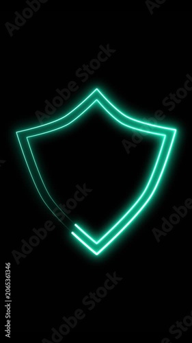 Cyan Neon Shield Outline Icon