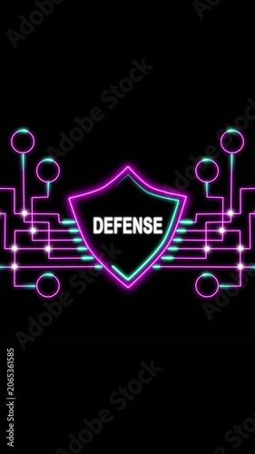Defense System Shield Neon Circuit Graphic