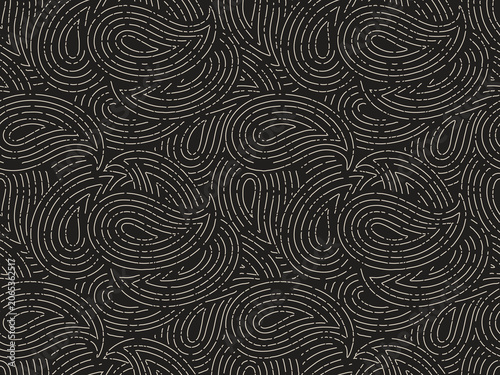  seamless paisley outline pattern on black background