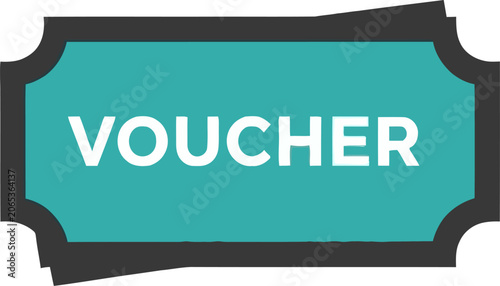 Voucher Graphic - Teal Ticket with Bold White Voucher Text, Dark Border.