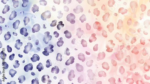 Elegant watercolor leopard skin fashion print with lavender spots and gold accents on ivory background