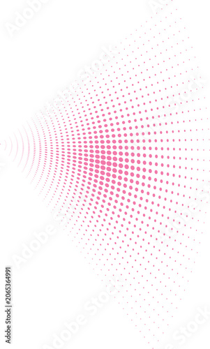 Pink halftone dot gradient vector, abstract radial pop art pattern, decorative stipple effect background for modern graphic design