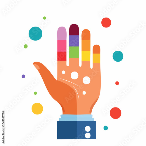 Hand with Rainbow Colored Fingers and Bubbles