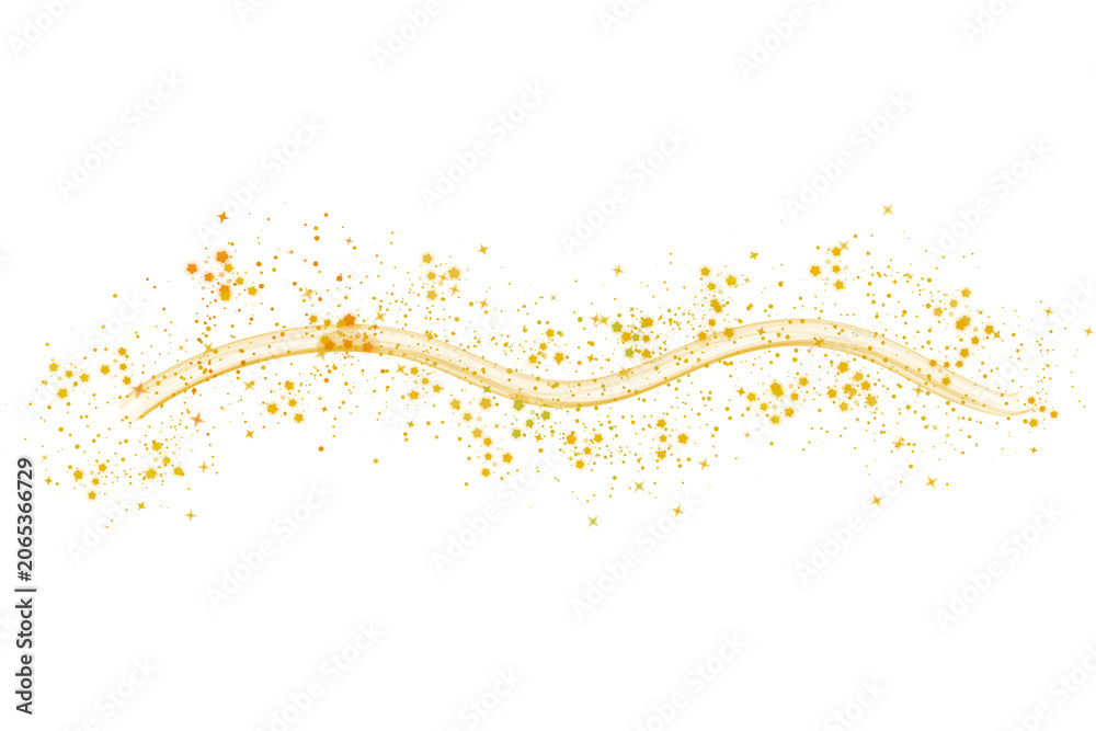Fototapeta premium Abstract Gold Sparkle Wave Background Featuring Glowing Dust, Luxury Light Trail, and Elegant Border Overlay