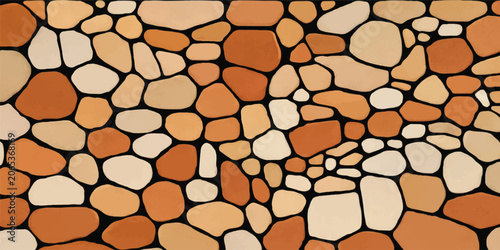 Fotografie Rustic earthy stone wall texture with natural mosaic pattern background pavement
