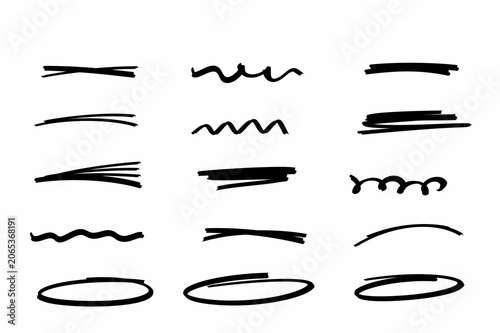 Doodle underline and cross markers collection.Hand drawn scribble lines for text emphasis and highlights.Vector design elements for planner,school worksheets and notebooks isolated on white background