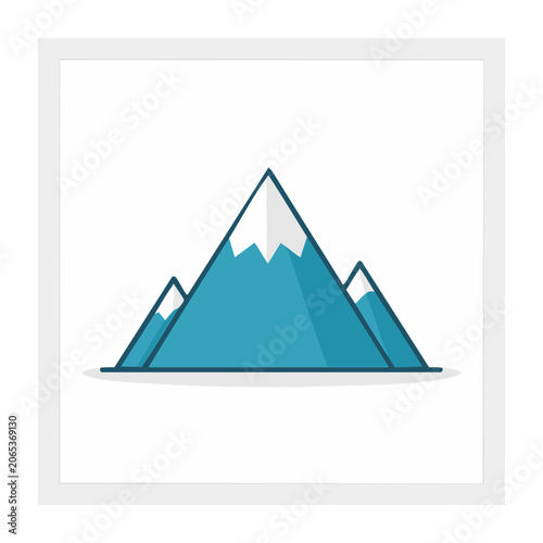 Flat design mountain icon with snow peak