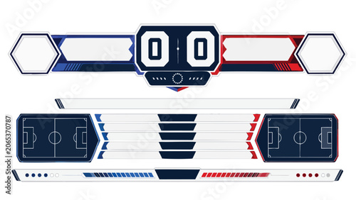 Editable football scoreboard template with modern design and soccer field graphics