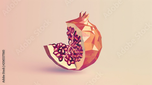 Fresh pomegranate illustration with fruit cut in half showing red juicy seeds on bright background