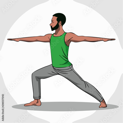 Man Performing Warrior II Yoga Pose