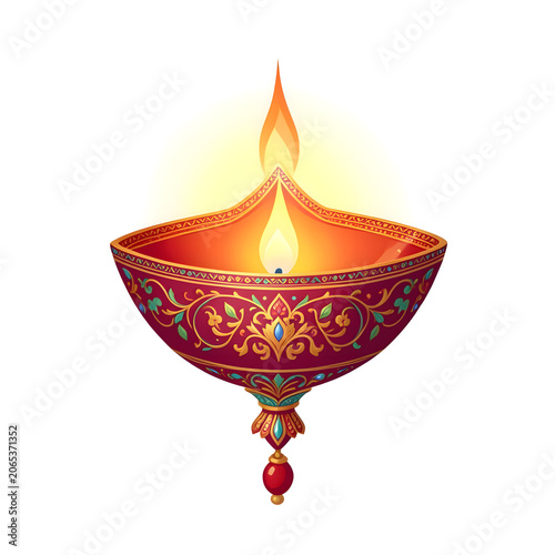 Traditional Indian Festival Oil Lamp Vector Graphic Isolated on White Background