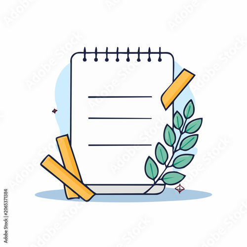 Notebook with Plant and Tape Illustration