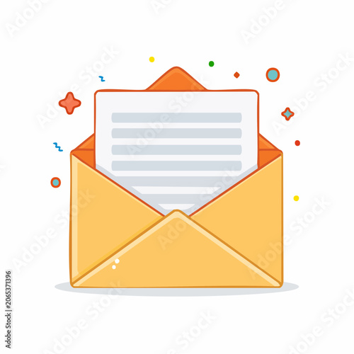 Open Envelope with Letter and Confetti Illustration