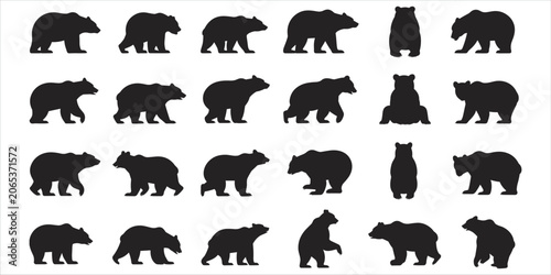 Foto Assortment of Black Silhouettes of Bears in Various Poses and Stances animal wil