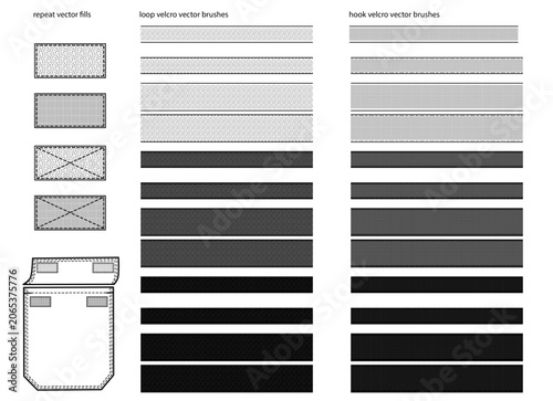 Foto Velcro Hook and Loop Vector Pattern Brushes and Fill Set — Seamless Fastener Tex