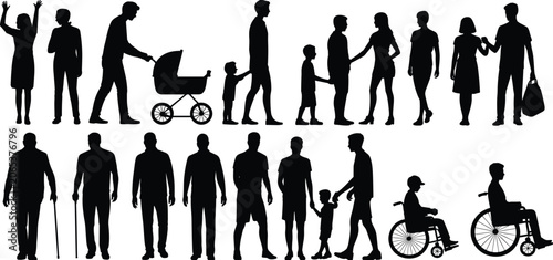 Photos Diverse Silhouettes of People Including Families, Elderly, and Wheelchair Users