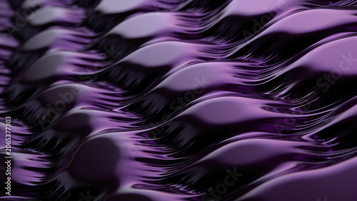 Abstract 3D wavy background with dark purple metallic liquid silk texture for luxury product design