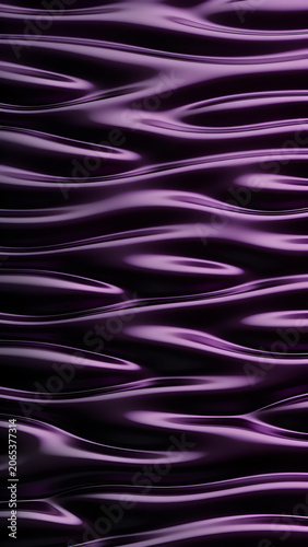 Abstract 3D wavy background with dark purple metallic liquid silk texture for luxury product design