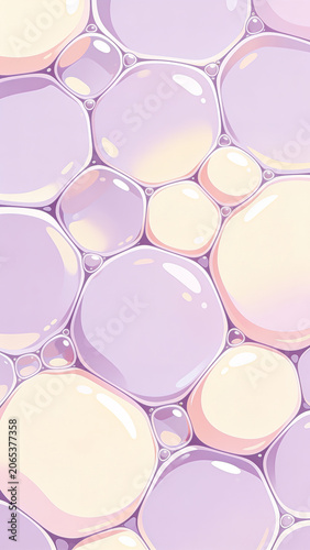 Seamless abstract pattern with pastel pink and purple soap bubbles for cosmetic and skincare background design