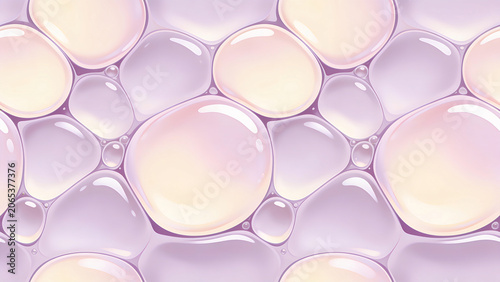 Seamless abstract pattern with pastel pink and purple soap bubbles for cosmetic and skincare background design