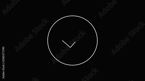 Minimal white outline clock drawing a tick mark icon video