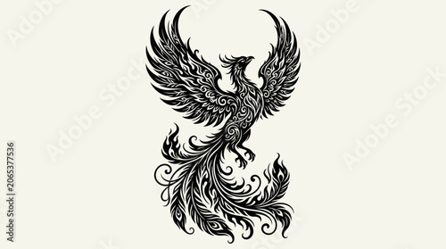 Detailed illustration of a mythical phoenix.