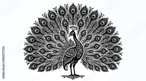 Detailed illustration of a peacock bird.