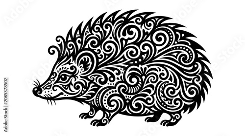 Hedgehog with swirling pattern quills.