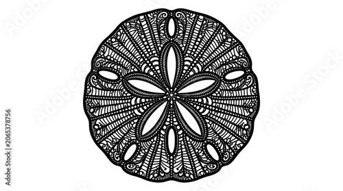 Intricate black and white mandala design.