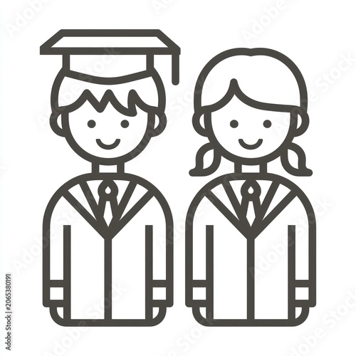 Graduation Day Icons: Simple line art illustrations depicting a male and female graduate in academic regalia, celebrating the achievement of education.