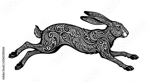 Ornate Black Hare in Motion Running.