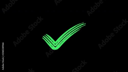Green Triple Line Checkmark Animation with Alpha Channel 4K