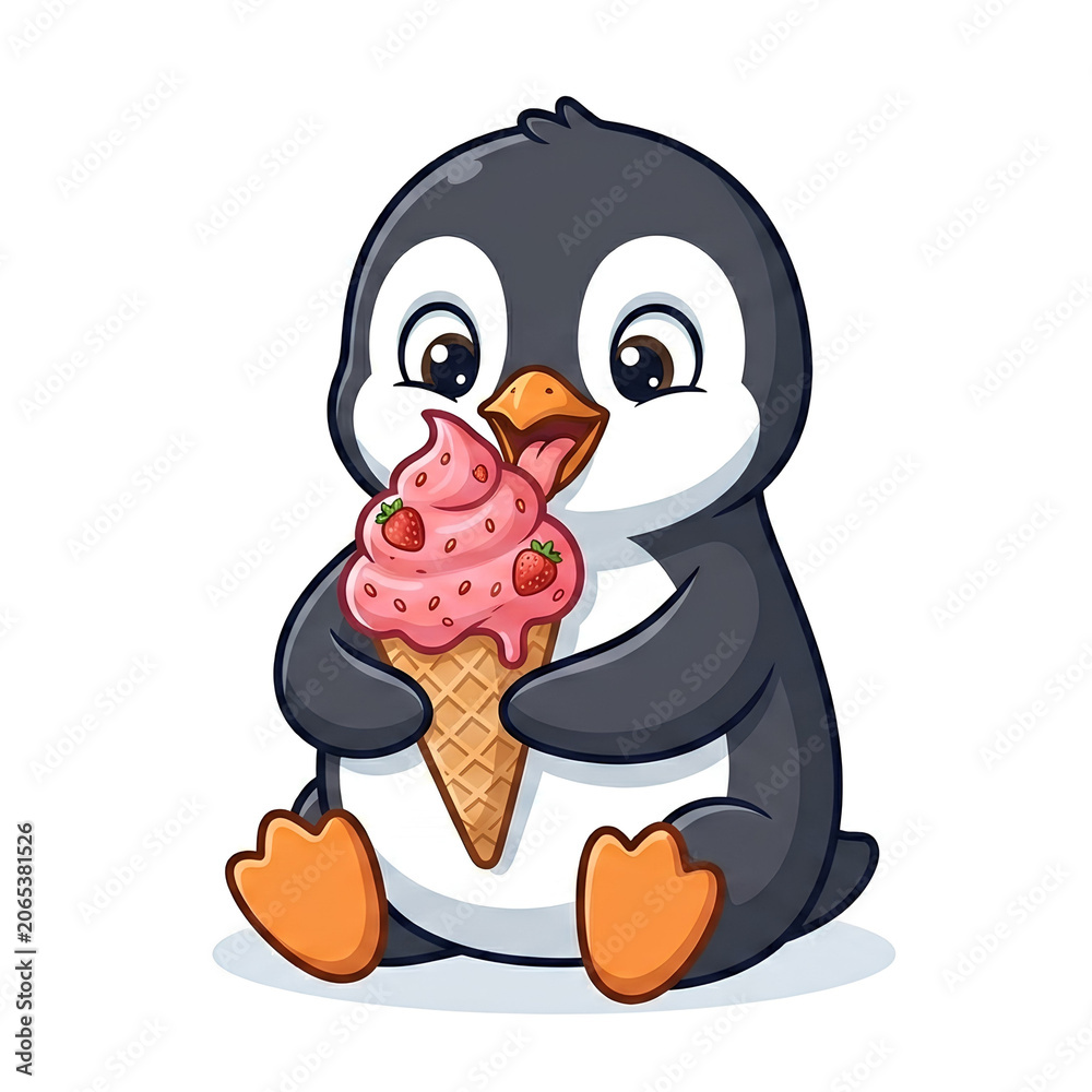 Fototapeta premium Penguin eating ice-cream 