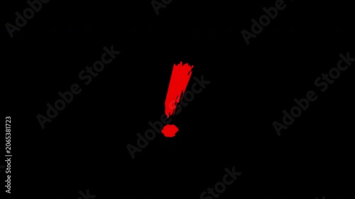Red Exclamation Mark Brush Stroke 4K Animation with Alpha Channel