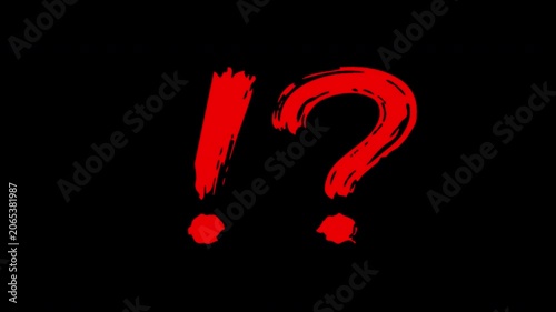 Red Question and Exclamation Mark Brush Animation with Alpha