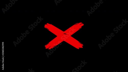 Red X Mark Brush Stroke Animation 4K with Alpha Channel
