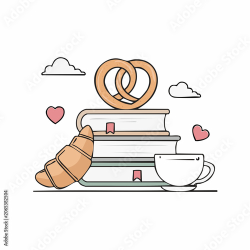 Cozy Reading Scene with Books, Pastries, and Coffee