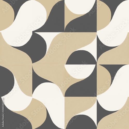  Organic Geometric Flow Seamless Pattern in Charcoal Grey and Sand