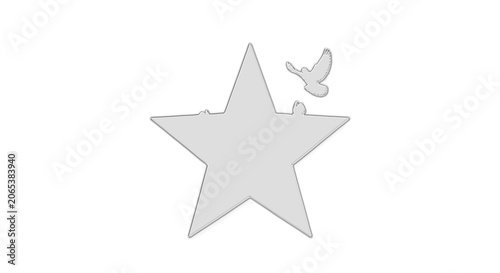 A star shaped object with a bird flying next to it on a transparent background