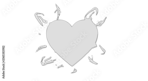 A heart surrounded by fluttering birds on transparent background