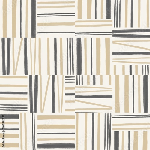  Painterly Stripe Patchwork Seamless Pattern in Charcoal Grey and Sand