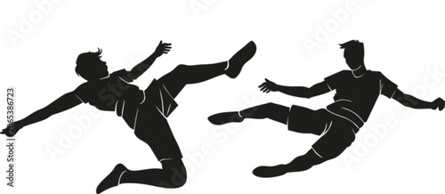 Foto Silhouette illustration of a soccer player performing a dramatic bicycle kick to