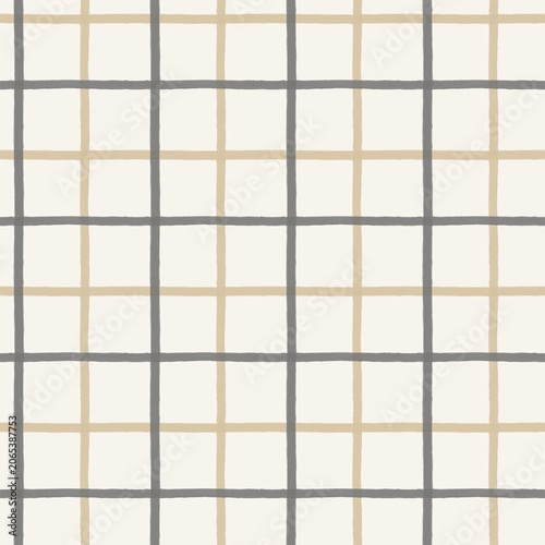 Modern Windowpane Plaid Seamless Pattern in Charcoal Grey and Sand