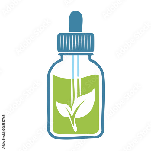 Essential Oil Bottle with Dropper and Leaf Icon