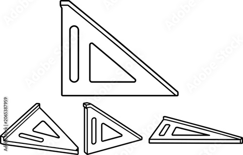 Construction Measuring Tools Collection - Speed Square Black and White Vector Illustration