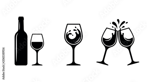 Cuadro en lienzo Wine Bottle and Glass Icons for Celebration