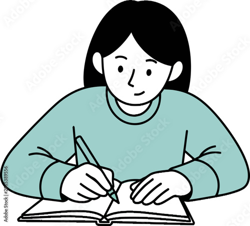 Woman writing in a book.