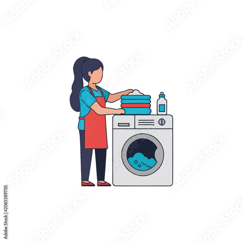 Woman Loading Washing Machine Laundry.
