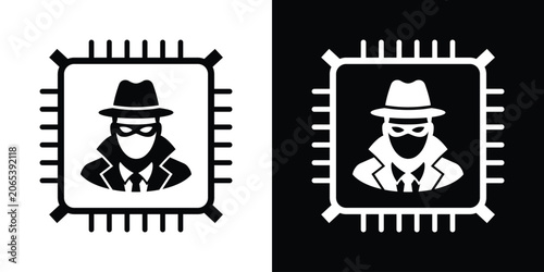 Tableau sur toile CPU hardware processor infected with a hacker virus icon